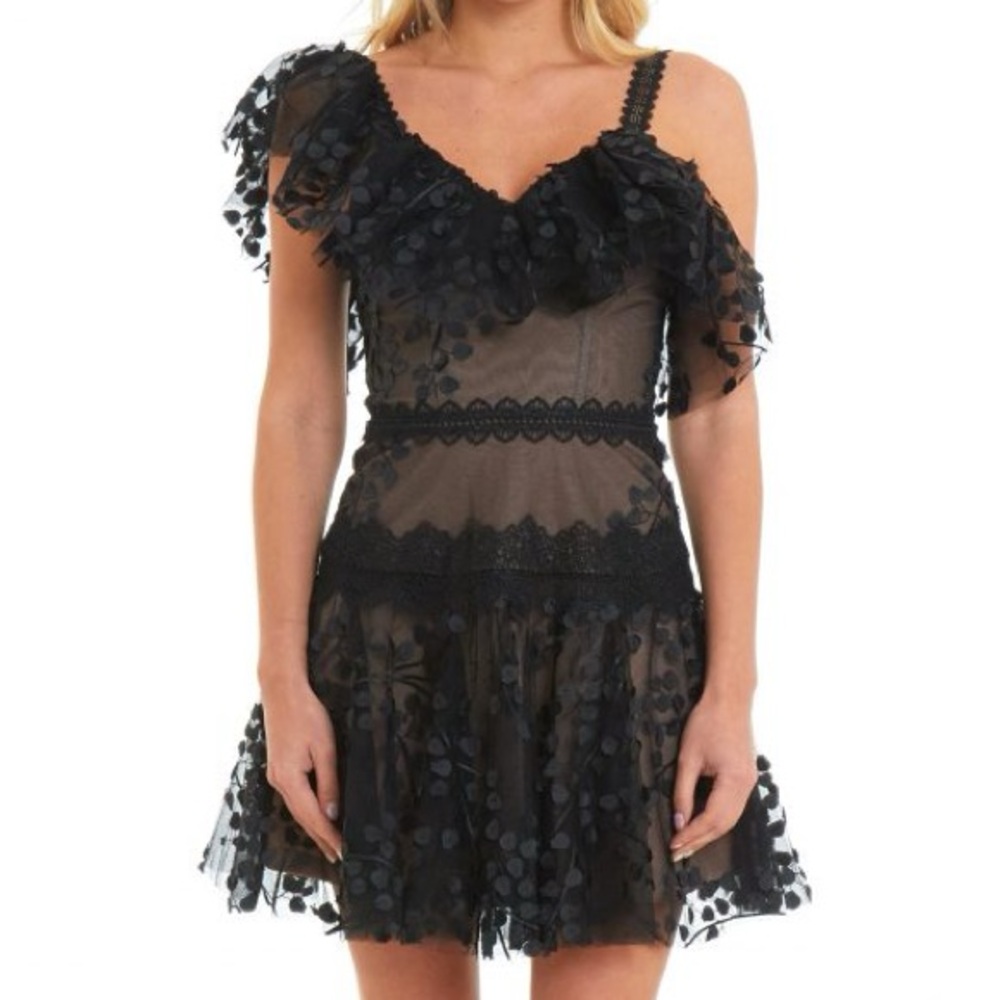 Bronx & Banco Black Sheer Floral Overlay Mini Dress XS